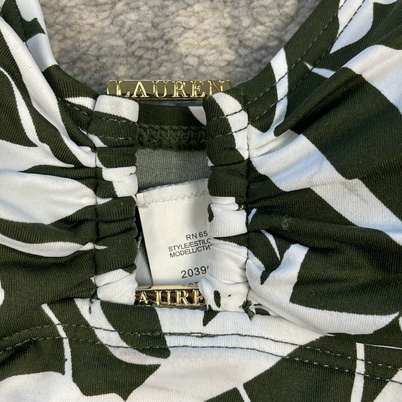 NWT Lauren Ralph Lauren Floral Shirred Ring Front Tankini Top Swim Green Sz 6 - Picture 7 of 14